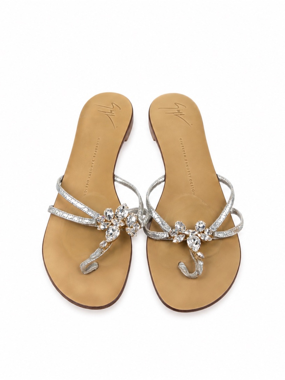 Giuseppe Zanotti Silver Crystal-Embellished Thong Sandals